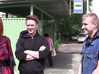 Two Guys Make Love Sandy-haired Eva Berger - Russian Gang-fuck